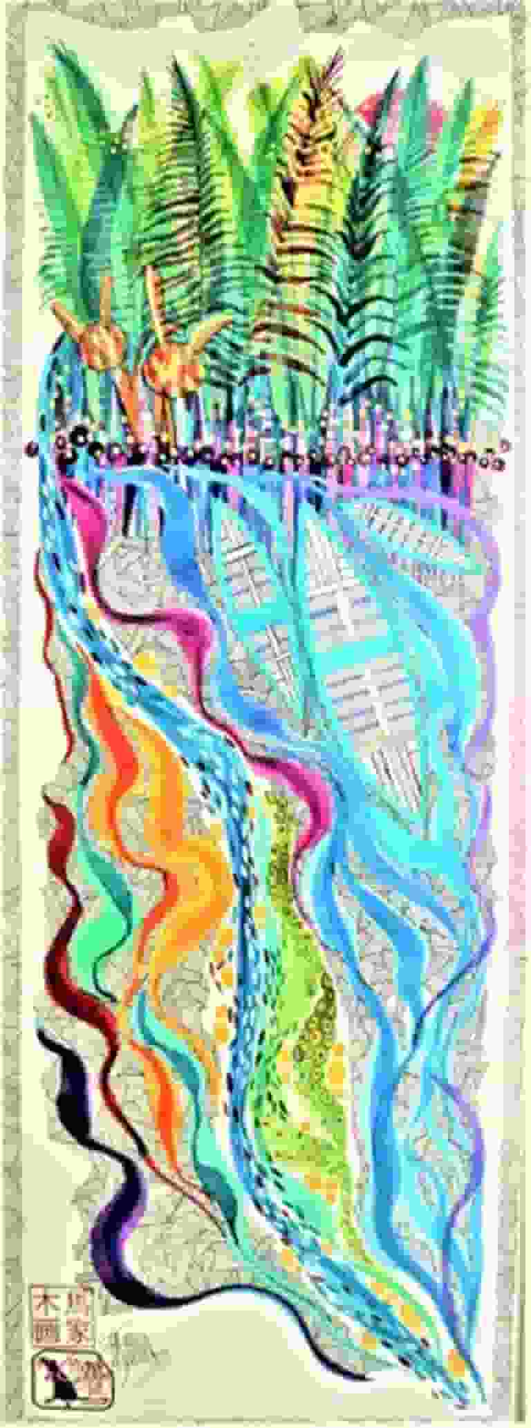 Amazon, river boats colourfyl abstract