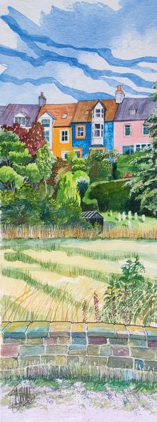 A terrace of colourful houses in Alnmouth Northumberland