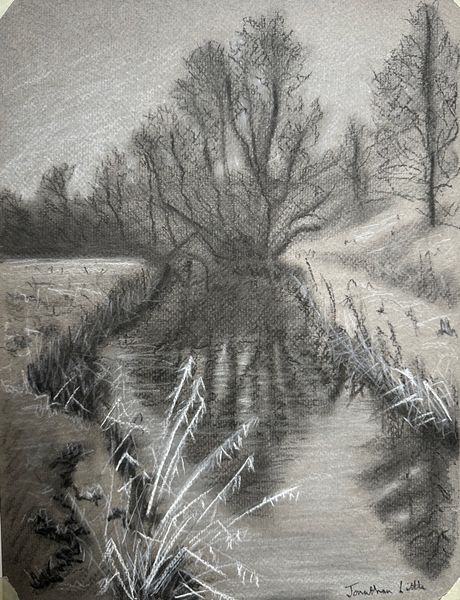Flasby Beck drawing in charcoal by Jonathan Little