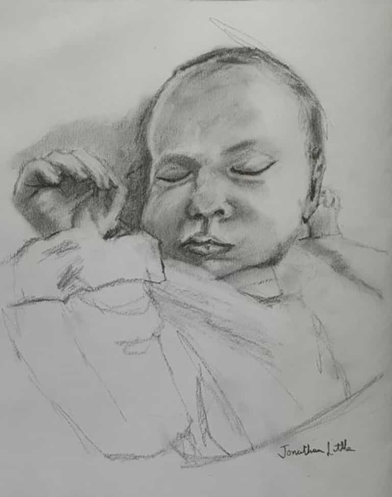 Baby portrait pencil drawing for Gargrave Art Exhibition by Jonathan Little