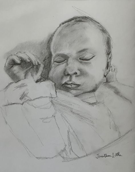 Baby portrait pencil drawing for Gargrave Art Exhibition by Jonathan Little