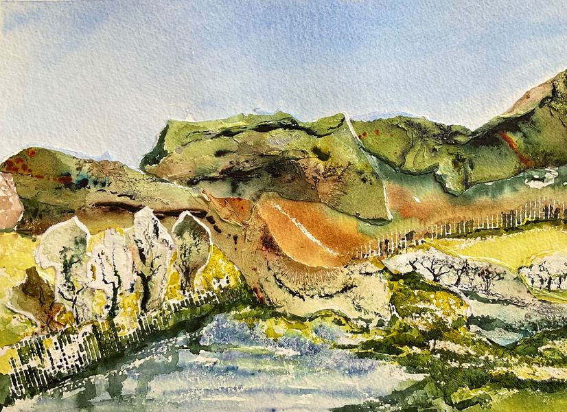 “Vertical Throw - Craven Fault” Crustal faults in the Pennines are where Carboniferous limestone meets the millstone grit. My concept is formed from artworks deconstructed and reassembled to create a new landscape from the ancient.