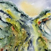 Ravine by Bev Parker of Cum-bye arts reflects a memory of walking through remote Dales landscapes