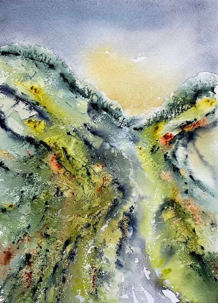 Ravine by Bev Parker of Cum-bye arts reflects a memory of walking through remote Dales landscapes