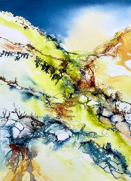Heathlands habitat by Bev Parker, reflection on the upland landscapes of the Yorkshire Dales.