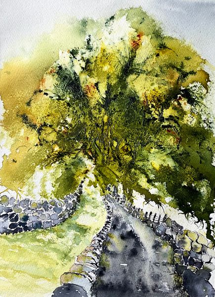 The rod not taken based upon Robert Frost's iconic poem. Painting by Bev Parker Cum-bye Arts 