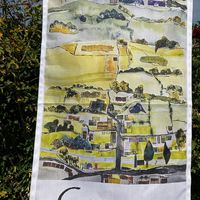 Tea towel celebrating Gargrave in the Yorkshire Dales by Bev Parker - Cum-bye Arts