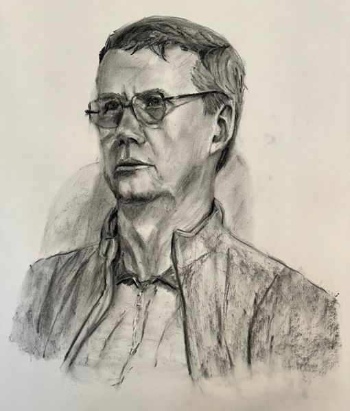 Portrait in charcoal drawn from life at Ilkley Arts by Jonathan Little