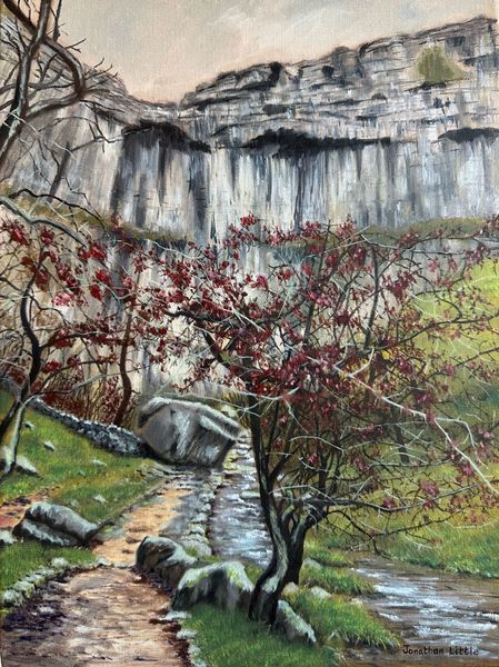 Malham Cove, Pennine Way, Malhamdale, River Aire, Oil on Linen by Jonathan Little