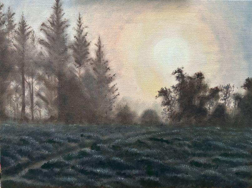 Mist in the Yorkshire Dales, original oil painting using a ZORN palette, Oil on Linen by Jonathan Little