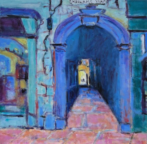 Oil painting of Hallam's Yard, Skipton
