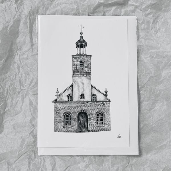 A graphite drawing of Tarleton, St Mary's Church by Katrina Thompson printed as a greetings card