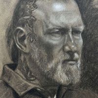 Craig @tattooed_nude portrait in charcoal