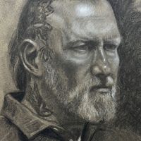 Craig @tattooed_nude portrait in charcoal