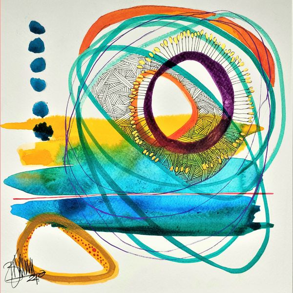 Abstract expression of the Joy of Life. Bright colours, overlapping circles. Dynamic composition