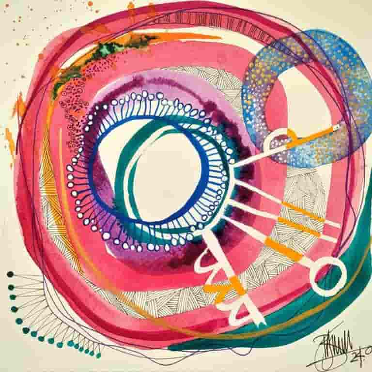 Abstract expression of the Joy of Life. Bright colours, overlapping circles. Dynamic composition