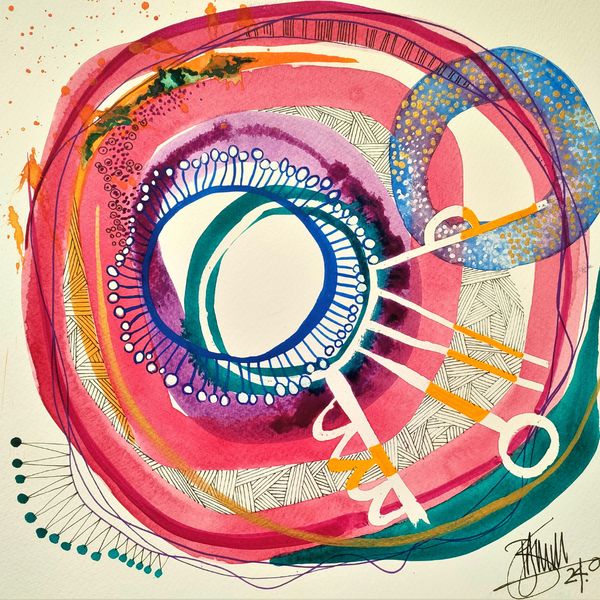 Abstract expression of the Joy of Life. Bright colours, overlapping circles. Dynamic composition