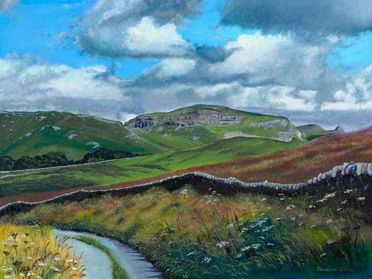 Warrendale Knotts from Langber Lane, Settle. An original oil painting by Jonathan Little of the Yorkshire Dales