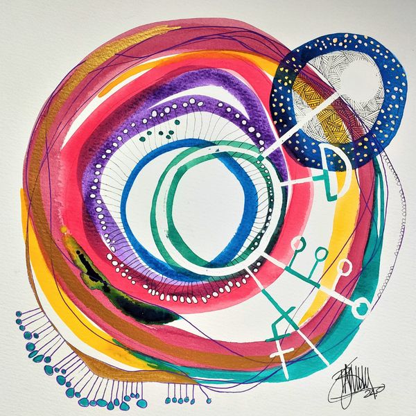 Abstract expression of the Joy of Life. Bright colours, overlapping circles. Dynamic composition