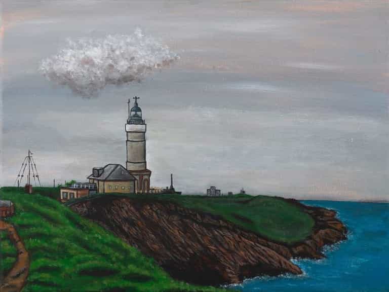Lighthouse painting by James Lee artist - Leeds