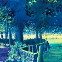 Moonlight On The Top Road original painting by Matthew Eyles showing a country road in the moonlight