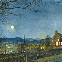 Coming Into Town on a December Evening an original painting by Matthew Eyles.