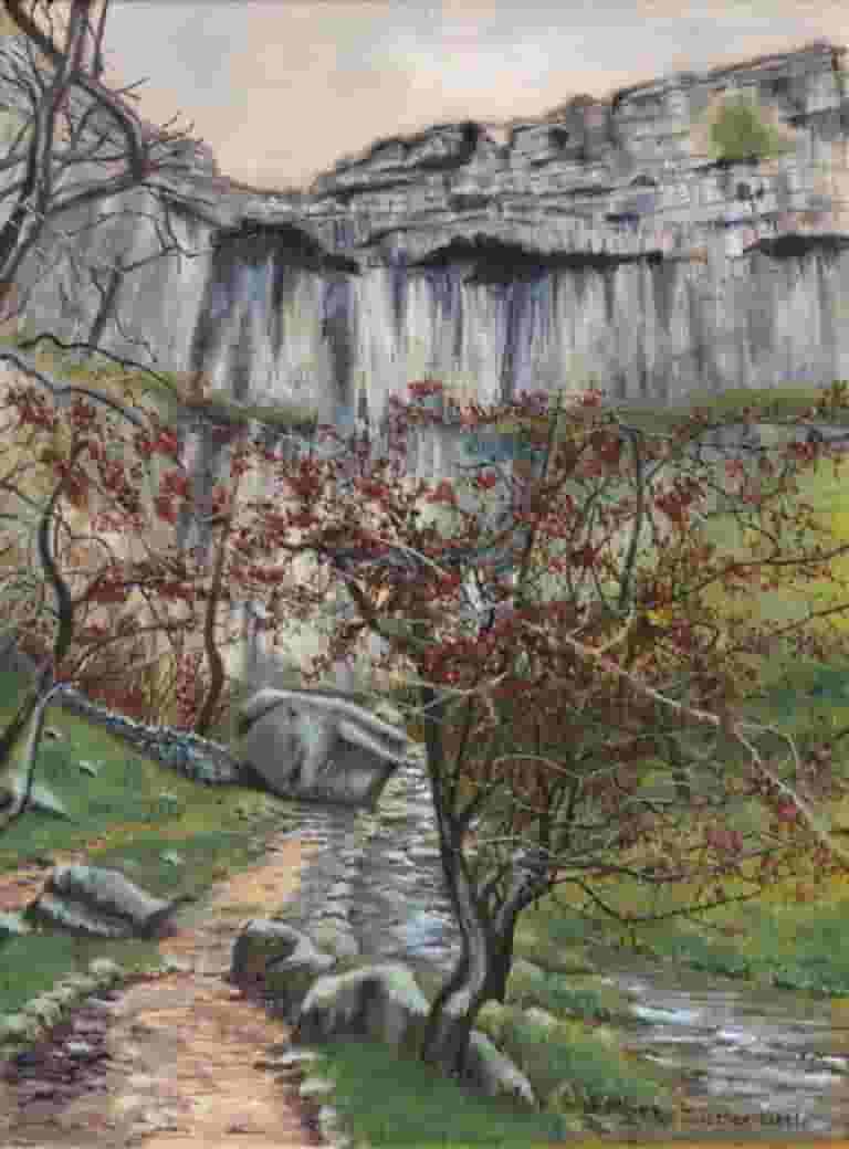 Malham Cove, Yorkshire Dales, original oil on linen canvas by Jonathan Little ready for Gargrave Art Exhibition