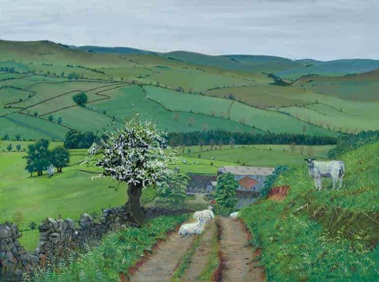May at Moorside Farm Flasby on the way to Rhylstone, an original oil painting of the Yorkshire Dales by Jonathan Little