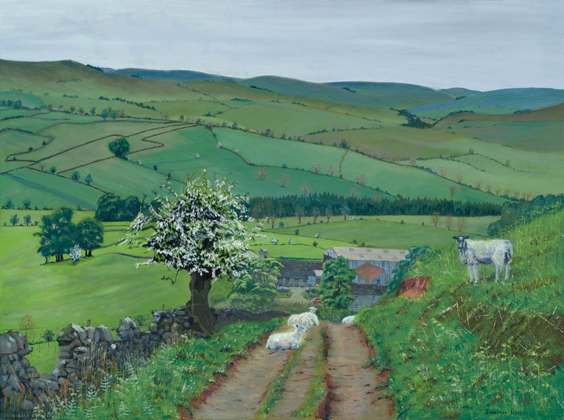 May at Moorside Farm Flasby on the way to Rhylstone, an original oil painting of the Yorkshire Dales by Jonathan Little