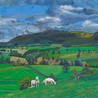 Cracoe Fell from Mickleber Hill, original oil landscape painting by Jonathan Little depicting the Yorkshire Dales near Cracoe.