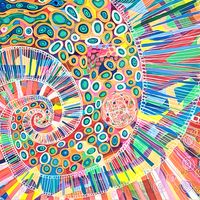 Abstract colourful painting of a Fibonacci spiral