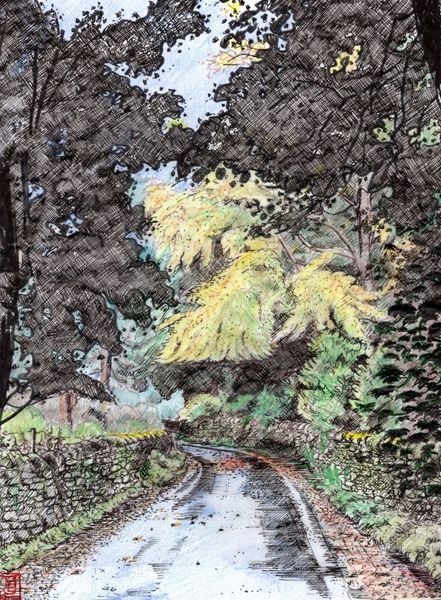 Early sketch for Rain on the Side Road