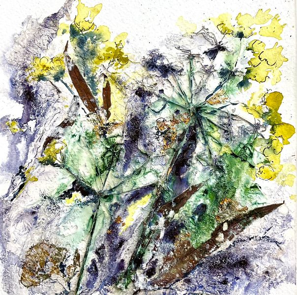 Riverbank by Bev Parker a mixed media watercolour with organic material inclusions