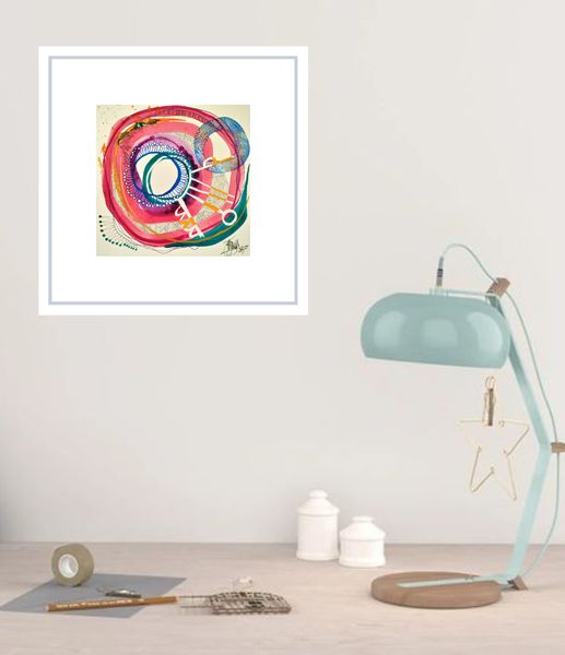 Joy of life painting in a roomset with desk lamp