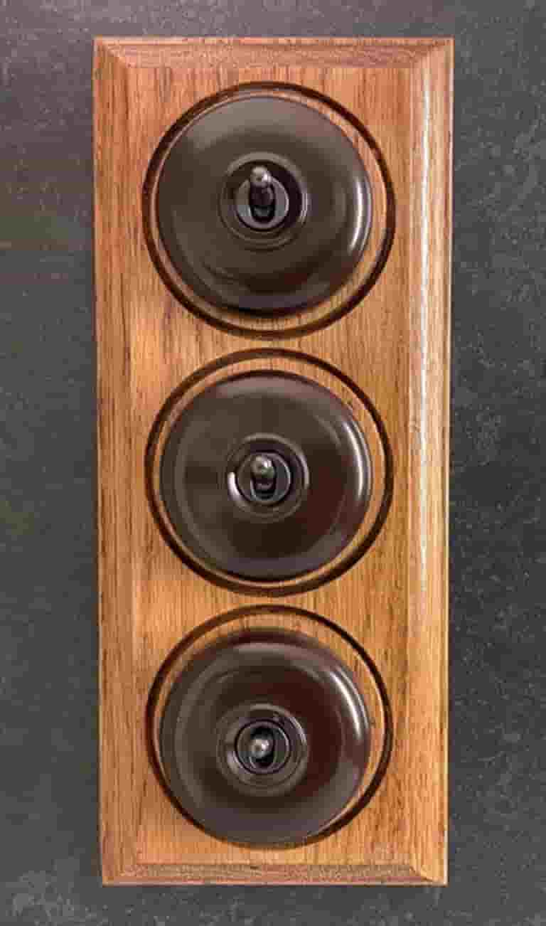 Three gang 2 way Brown Dolly light switch