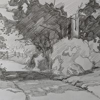 a preliminary drawing of the drive at East Riddlesden Hall
