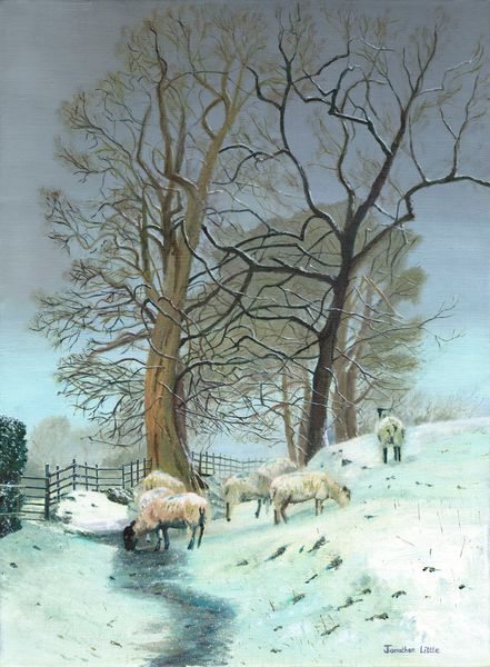 Snow on Path to Friars Head by Mickleber Hill, an original oil painting on linen canvas by Jonathan Little, a landscape of the Yorkshire Dales