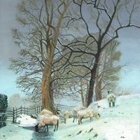 Snow on Path to Friars Head by Mickleber Hill, an original oil painting on linen canvas by Jonathan Little, a landscape of the Yorkshire Dales