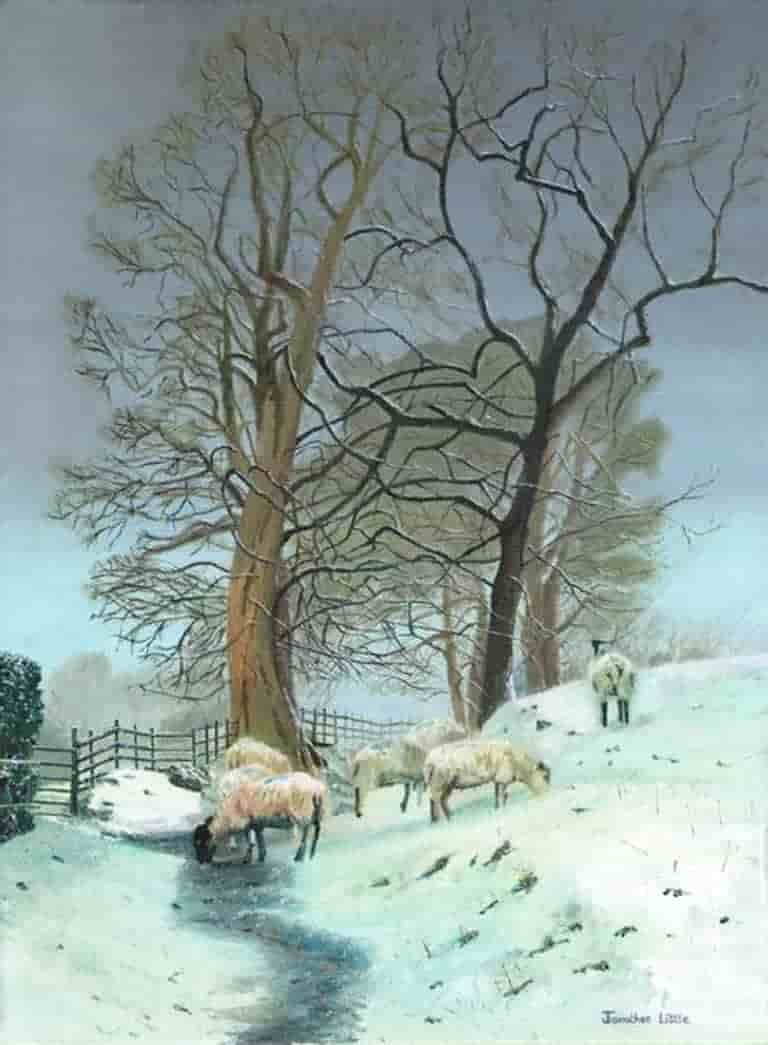 Snow on Path to Friars Head by Mickleber Hill, an original oil painting by Jonathan Little in the Yorkshire Dales