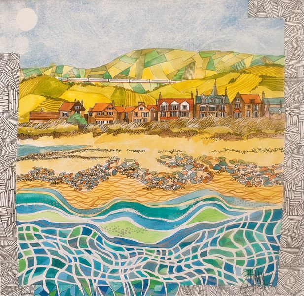 Semi abstract view of Alnmouth and the Edinburgh train in the distance