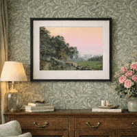 Twilight at the Edge of the Woods. Original painting by Matthew Eyles shown in a sophisticated sitting room setting