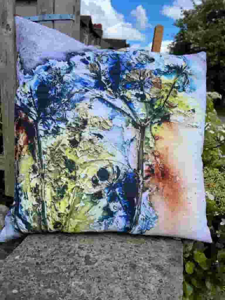 Umbellier dispersal is a collage with organic material to reference the spreading of wild seed over winter