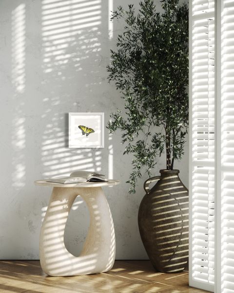 coloured pencil drawing of a golden and blue swallowtail butterfly by Katrina Thompson