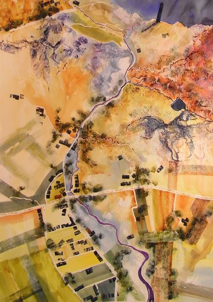 Hebden to Yarnbury by Bev Parker of Cumbye arts is a collaboration of the shared and shapes for former lead mining landscape with its historical context.