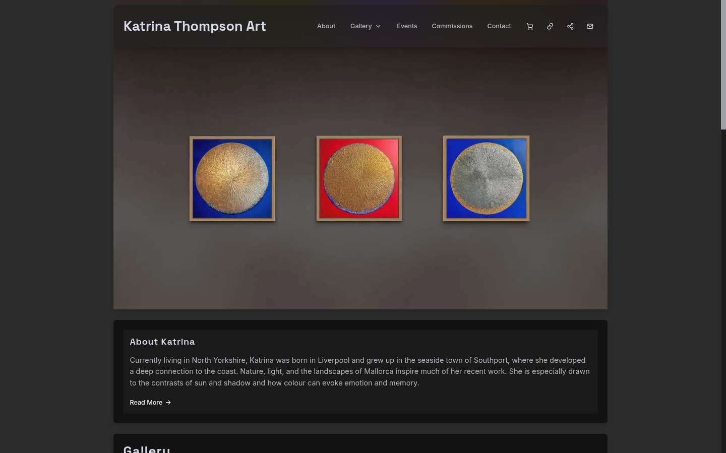 Desktop homepage of Katrina Thompson’s artist website.