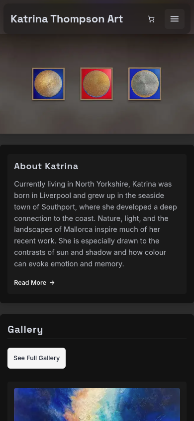 Mobile homepage of Katrina Thompson’s artist website.