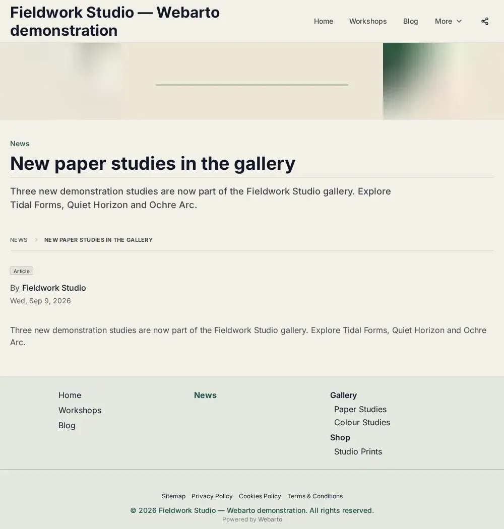 A News announcement on the demonstration website.