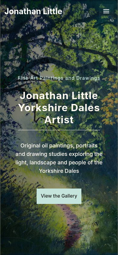 Mobile homepage of Jonathan Little’s artist website.