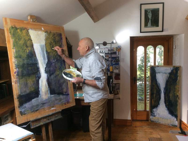 Brian Burton painting at his studio in Hetton